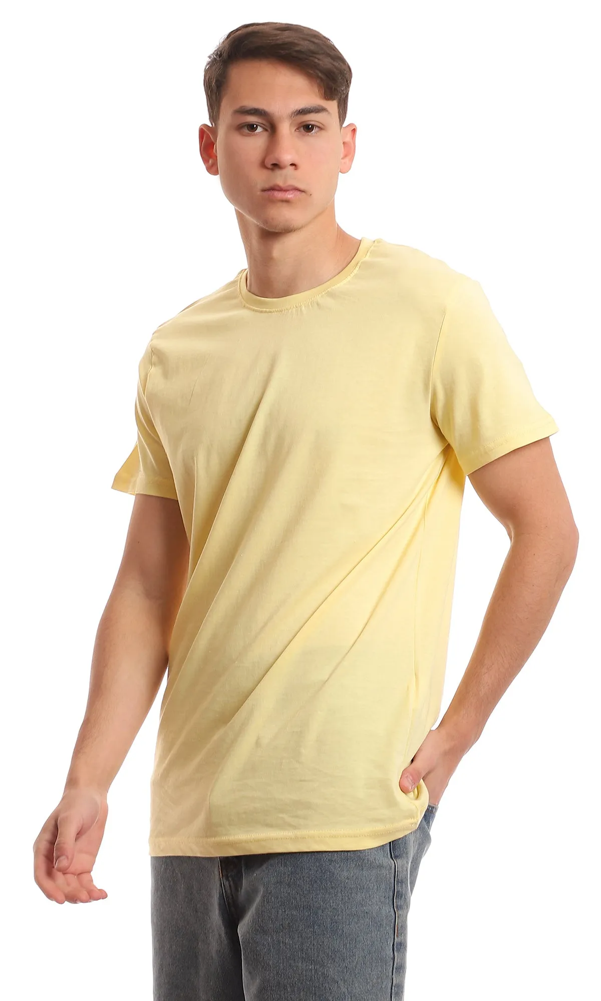 97694 Crew Neck Basic Solid Light Yellow Tee