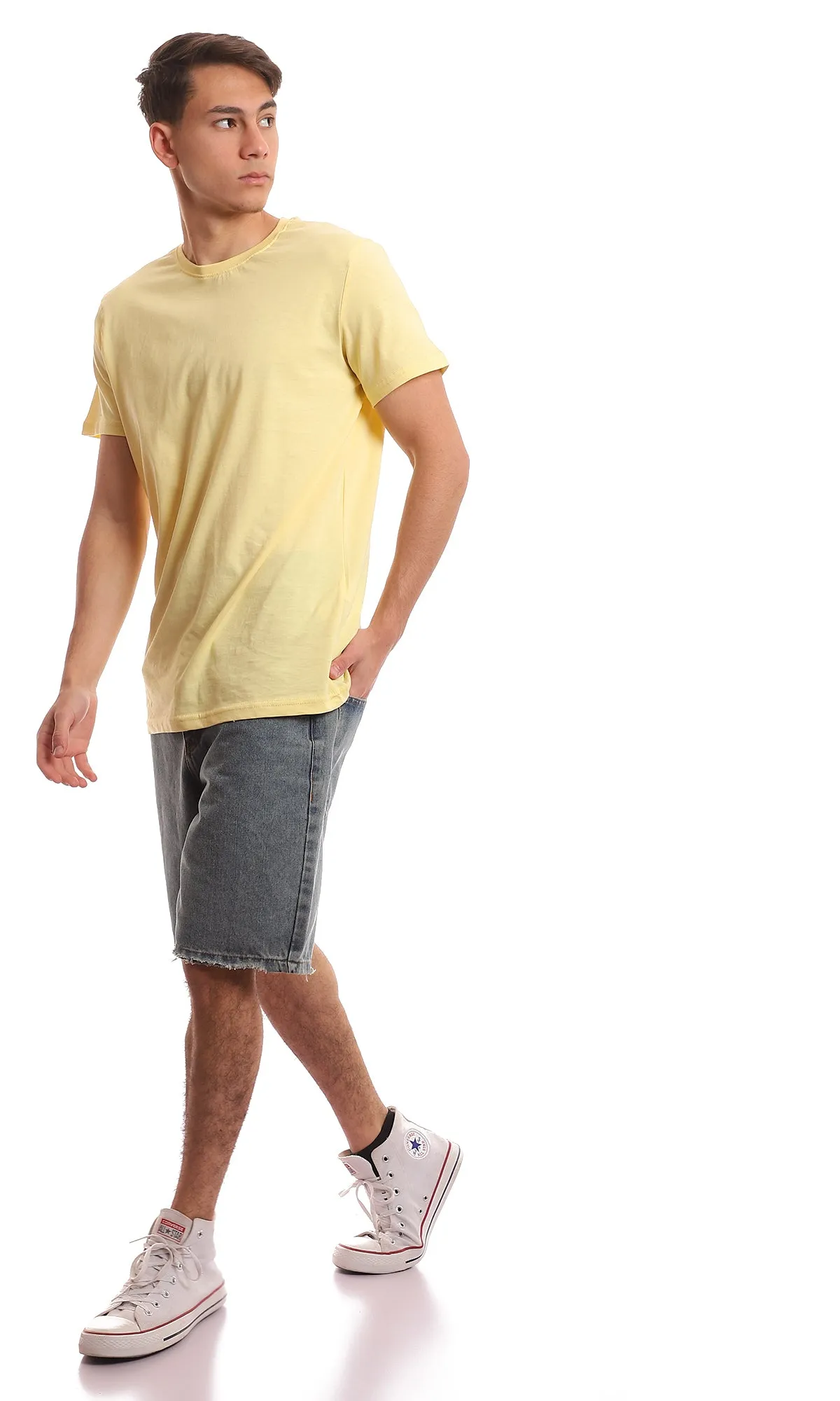 97694 Crew Neck Basic Solid Light Yellow Tee