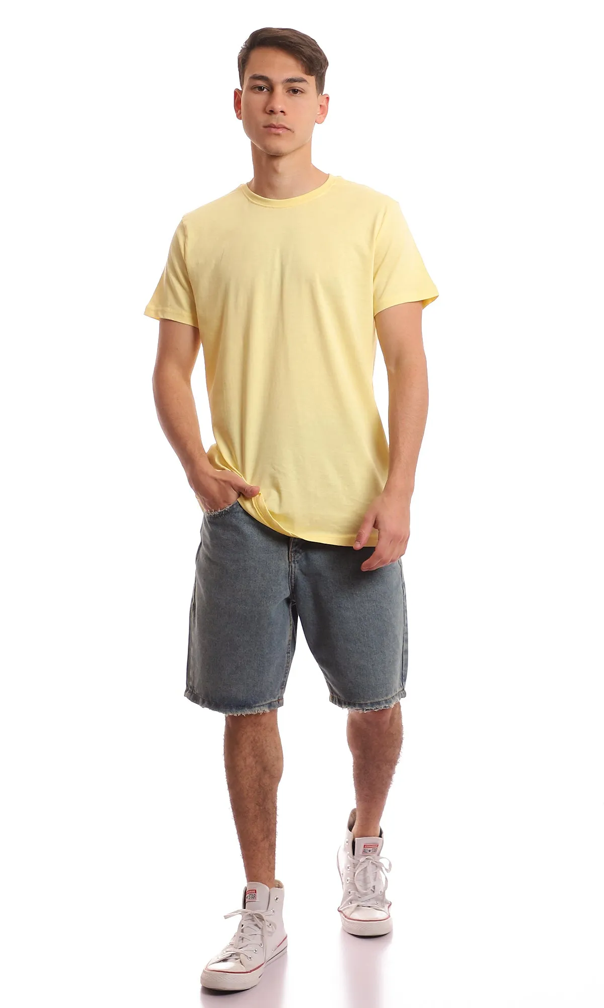 97694 Crew Neck Basic Solid Light Yellow Tee