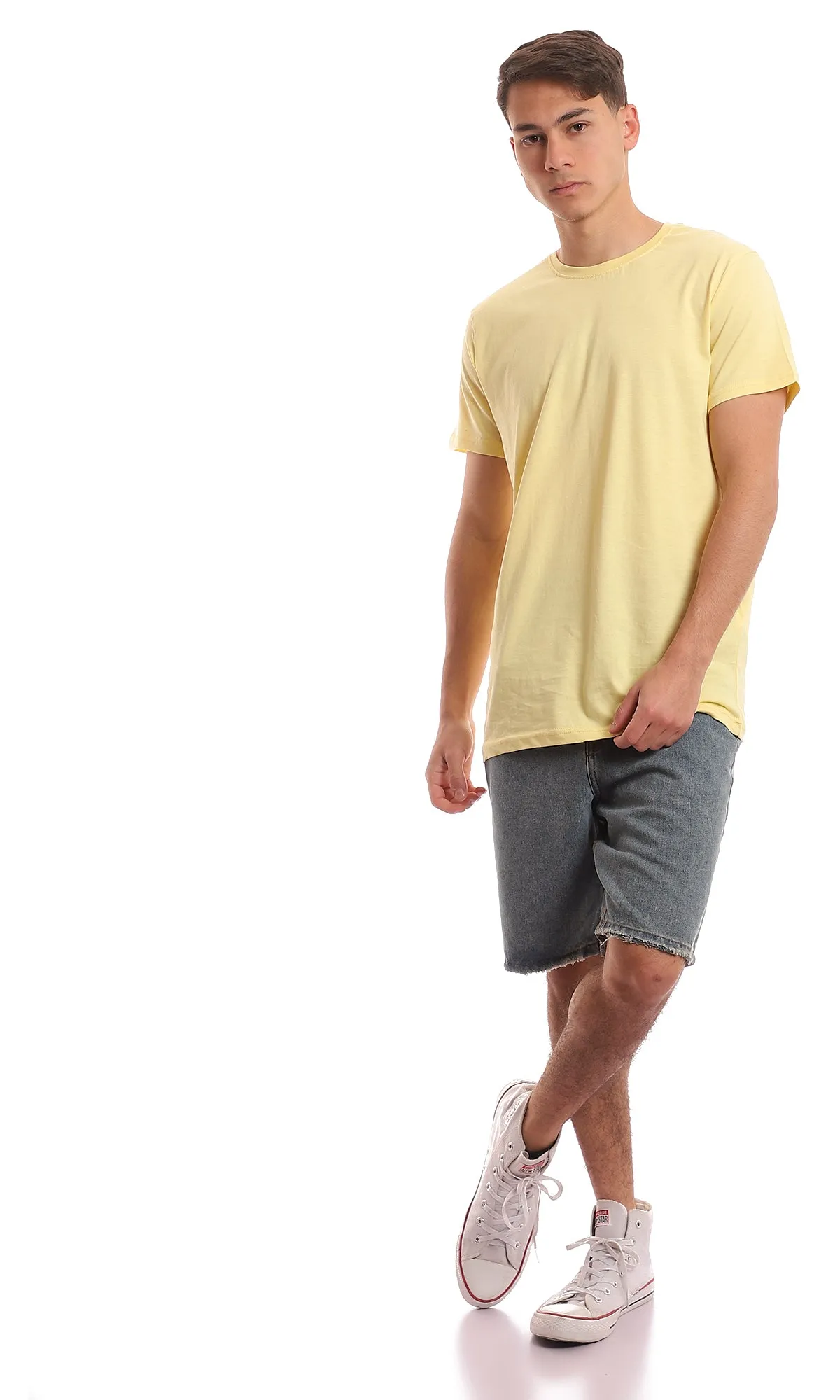 97694 Crew Neck Basic Solid Light Yellow Tee