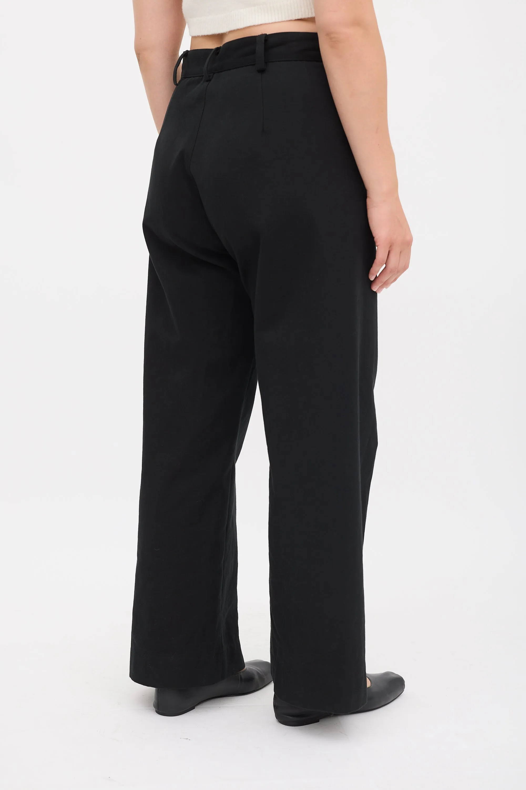 Black Cotton Wide Leg Trouser