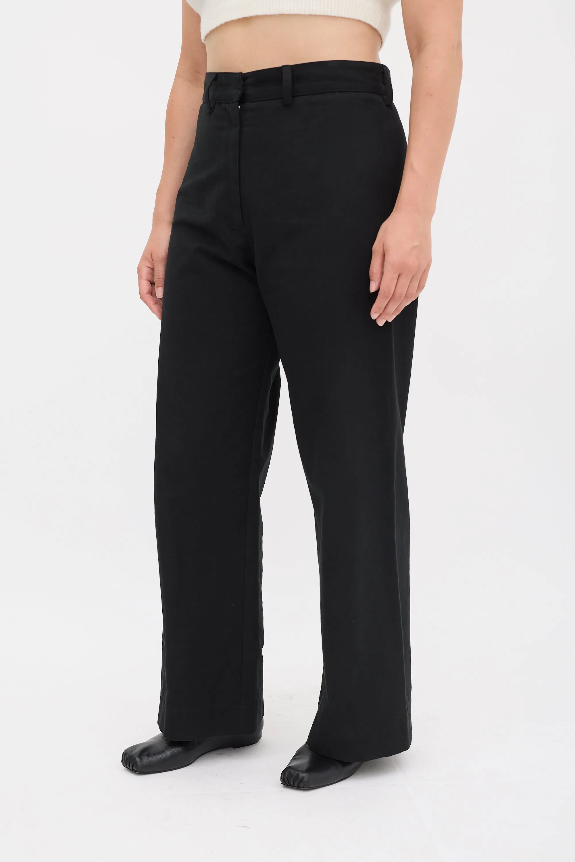 Black Cotton Wide Leg Trouser