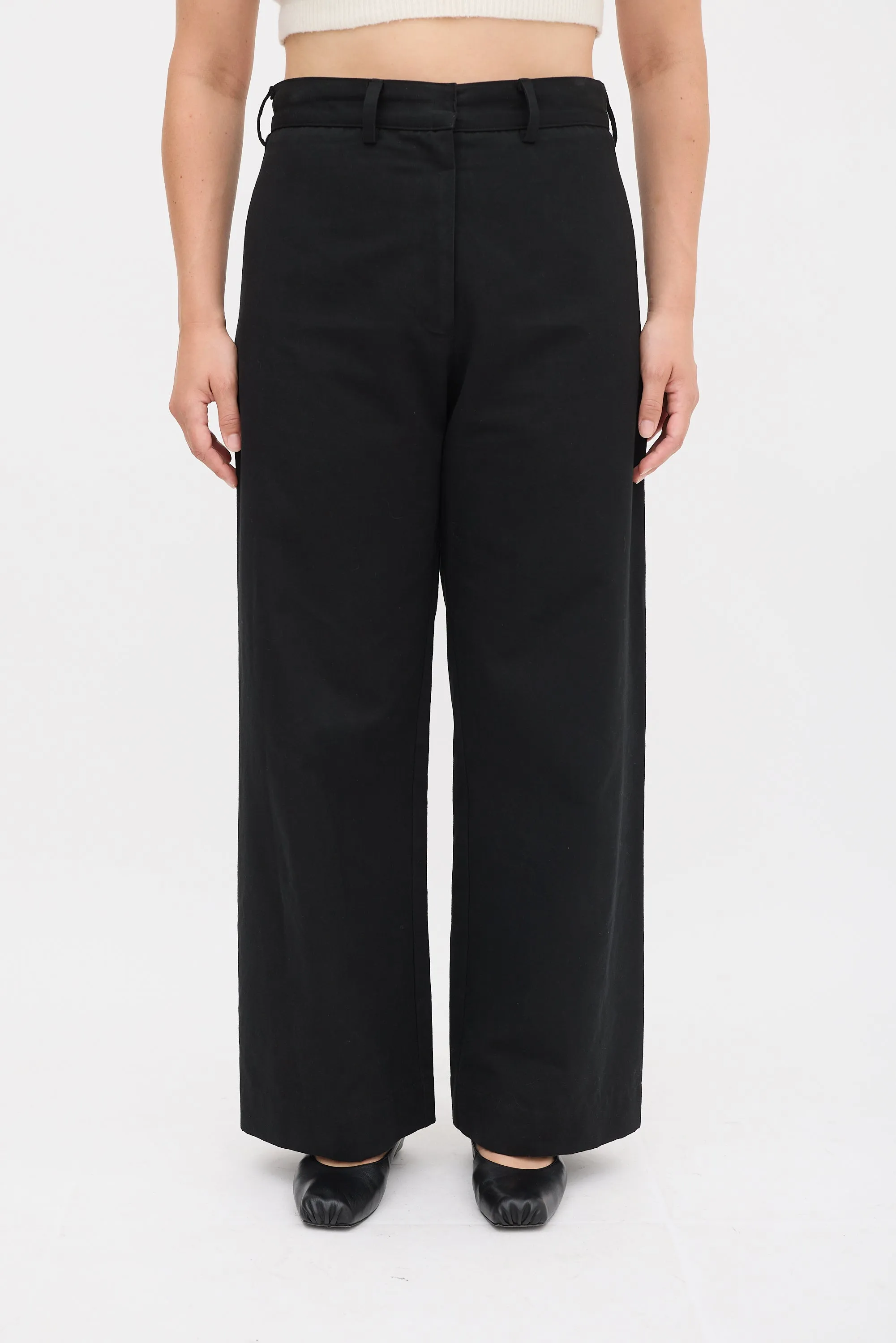 Black Cotton Wide Leg Trouser