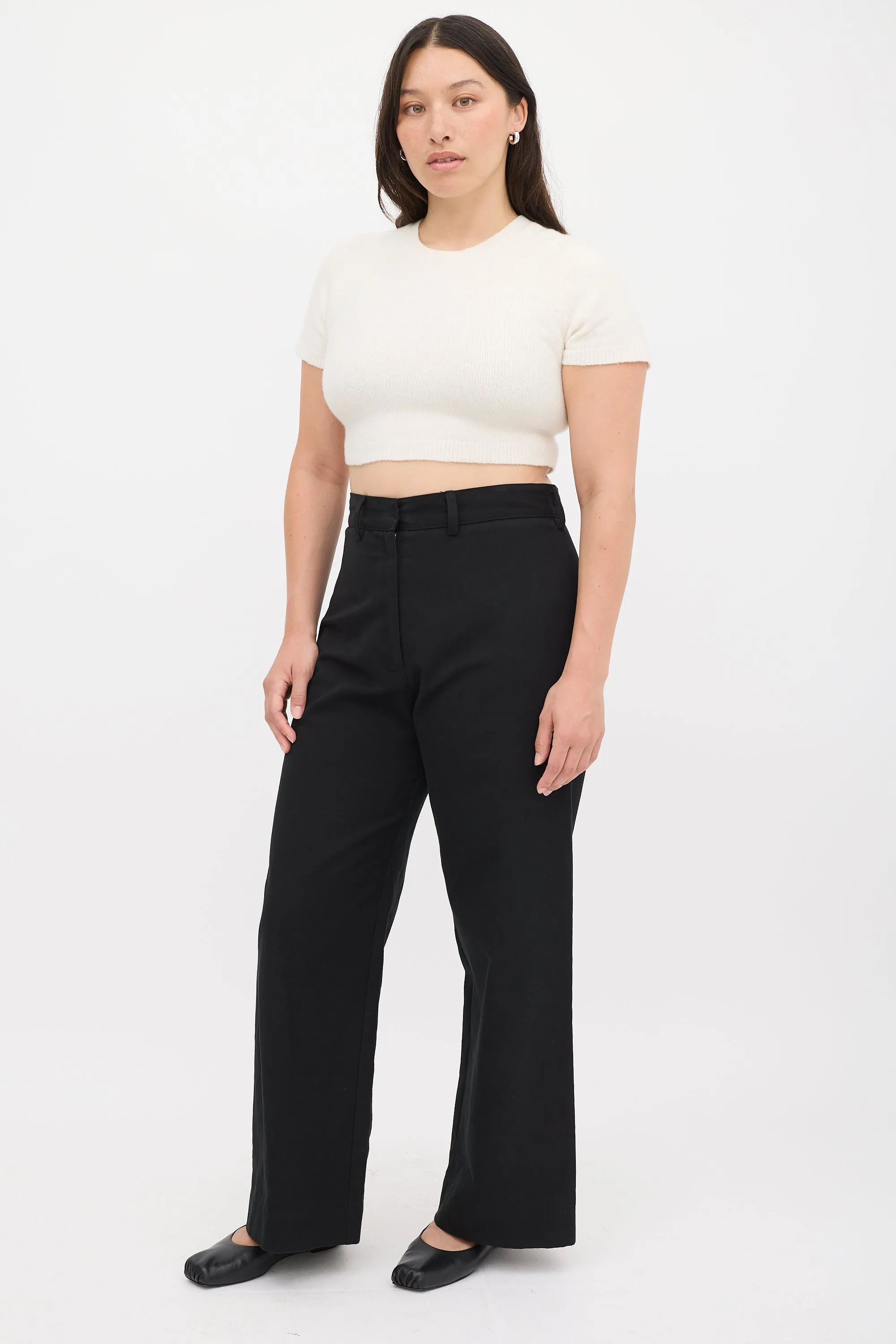 Black Cotton Wide Leg Trouser
