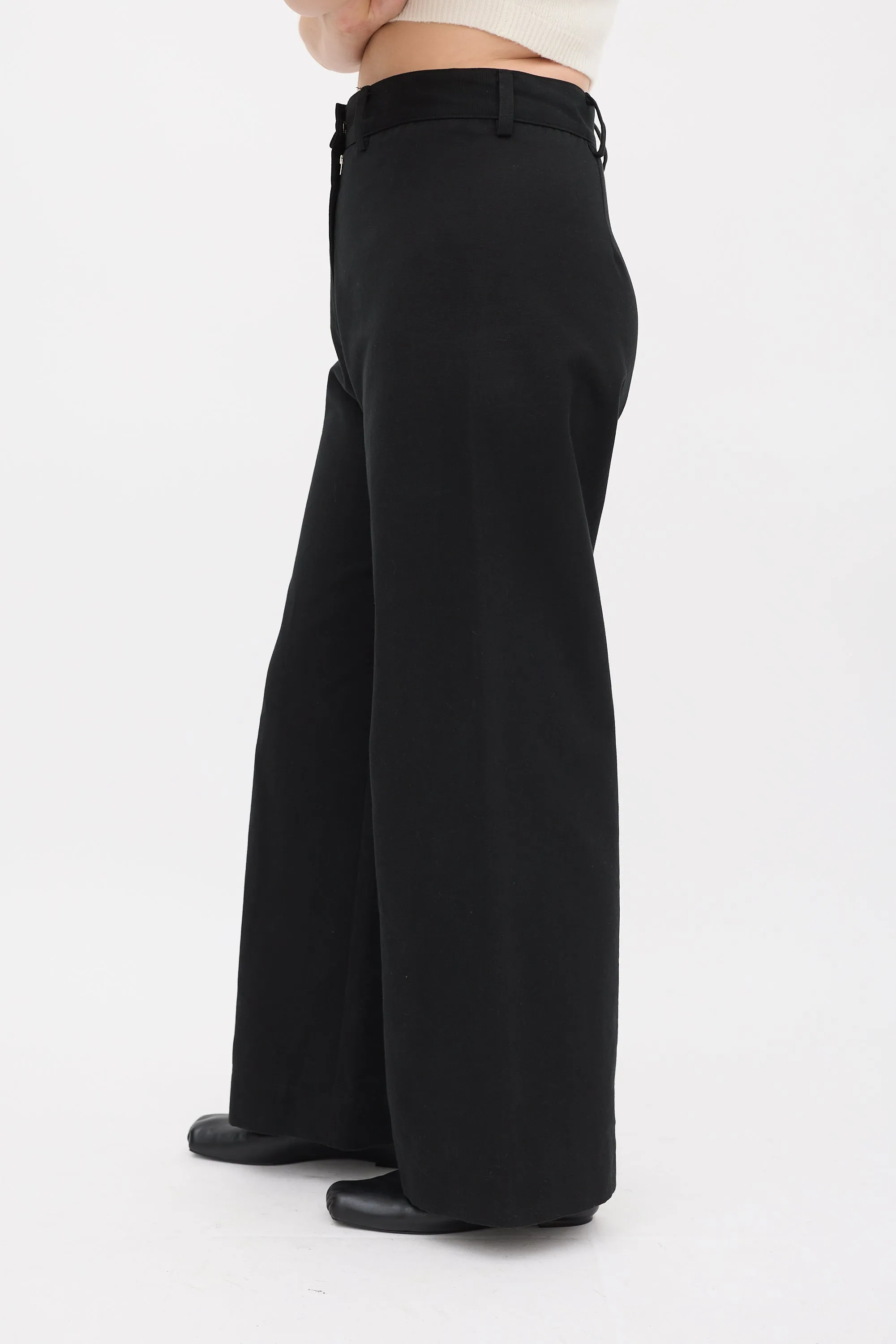 Black Cotton Wide Leg Trouser