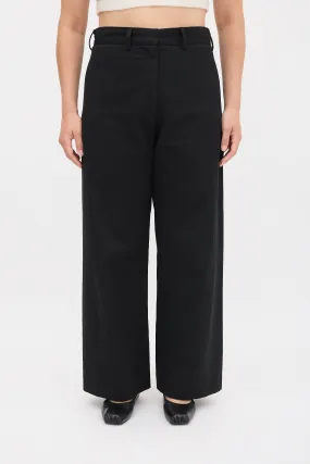 Black Cotton Wide Leg Trouser