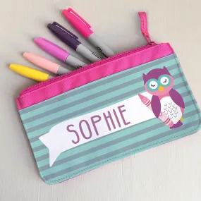 Children's Personalised 'Wise Owlet' Fabric Pencil Case