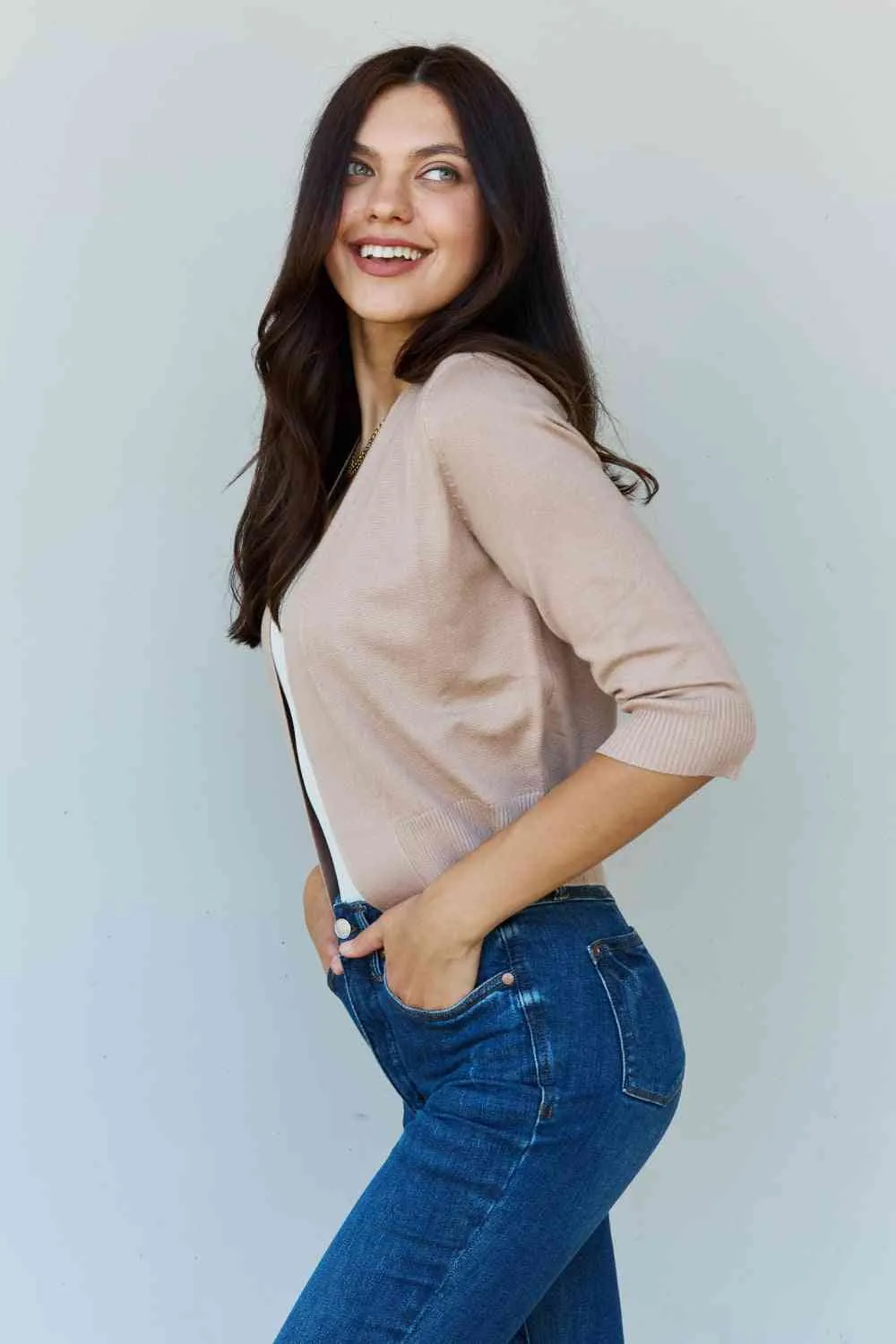 Destiny Cropped Cardigan in Khaki