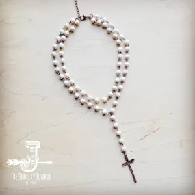 Double Strand Lariat White Turquoise Necklace w/ Cross Pendant 259r