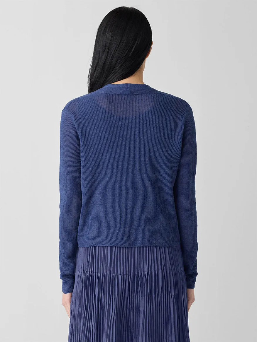 Eileen Fisher Organic Linen Cotton Cropped Cardigan in Bluette
