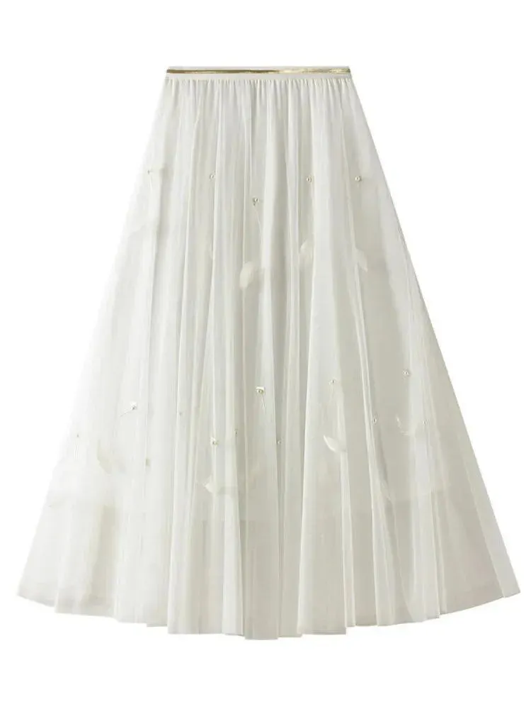 Elegant Feather Splicing A-Line Skirt