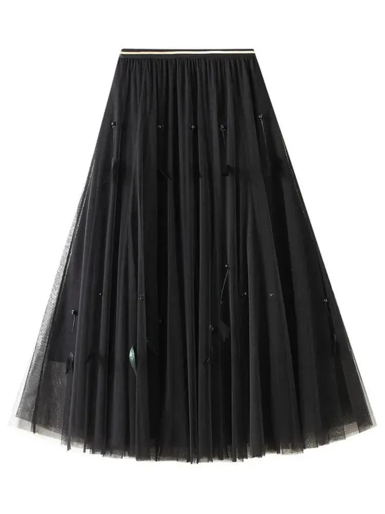 Elegant Feather Splicing A-Line Skirt