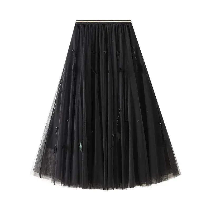 Elegant Feather Splicing A-Line Skirt