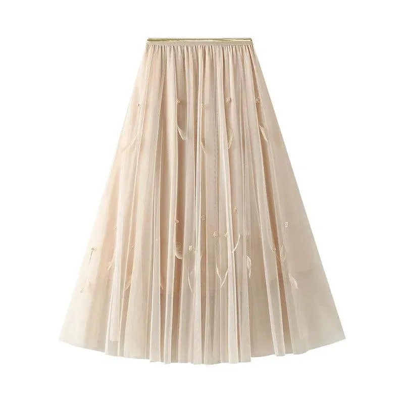 Elegant Feather Splicing A-Line Skirt