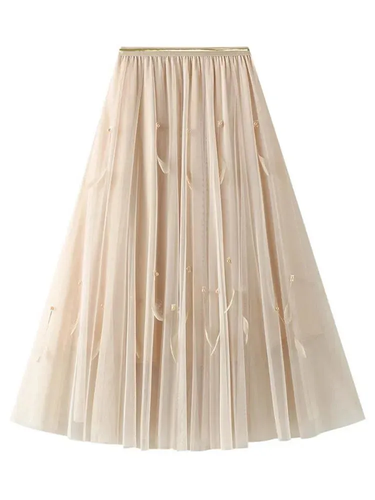 Elegant Feather Splicing A-Line Skirt