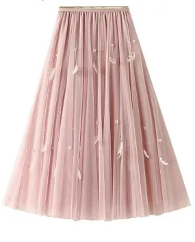 Elegant Feather Splicing A-Line Skirt