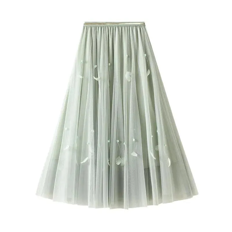 Elegant Feather Splicing A-Line Skirt