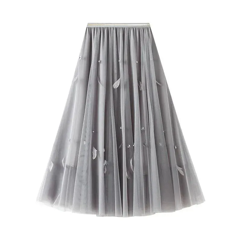 Elegant Feather Splicing A-Line Skirt