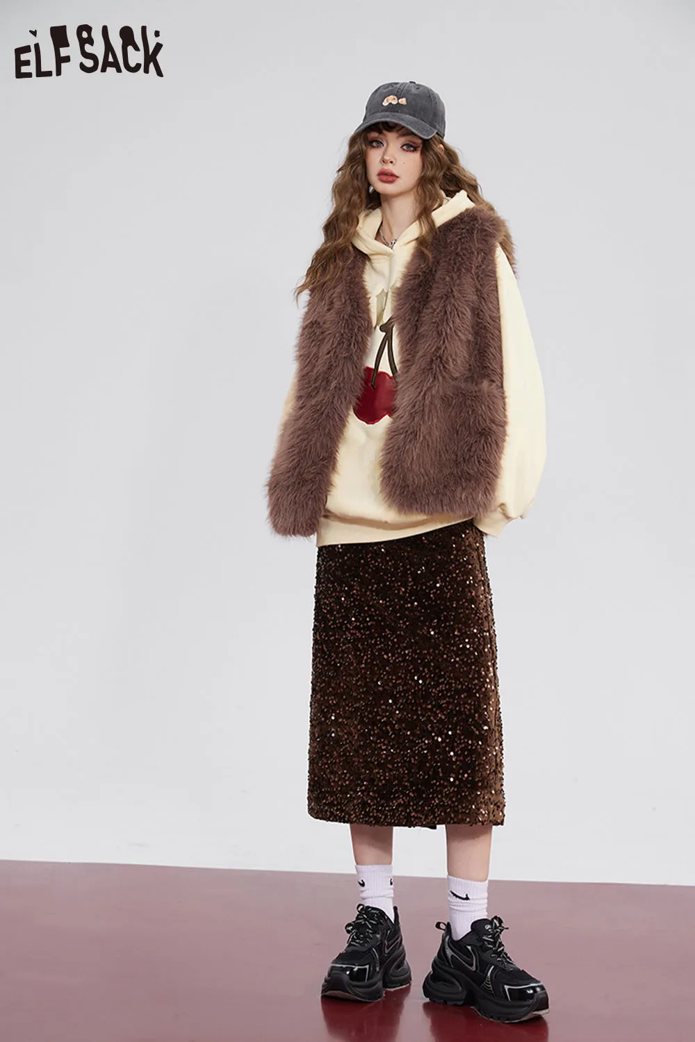 ELFSACK Korean Fashion Party Dress For Women 2023 Winter New Sparkly Elegant Luxury Bottom