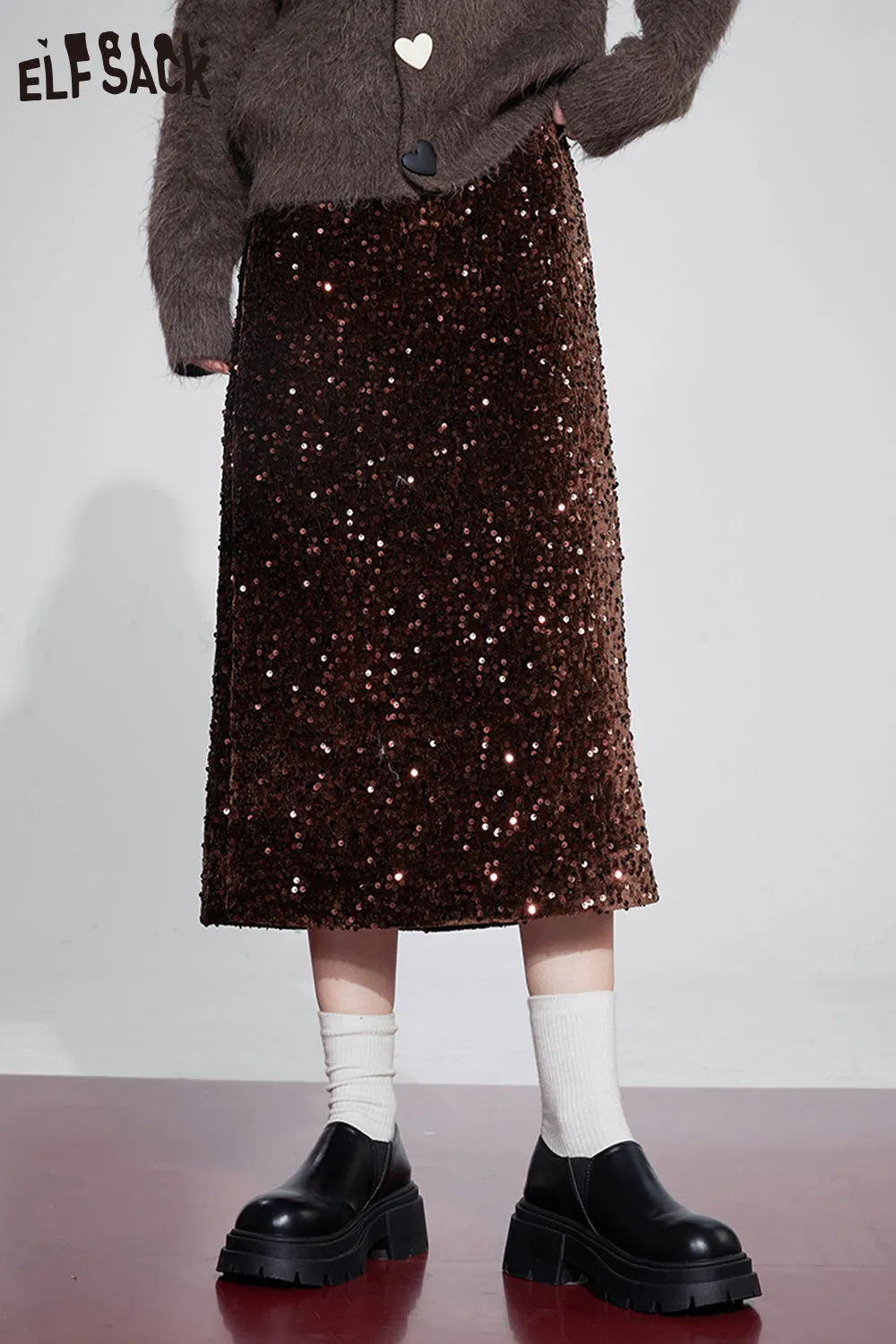 ELFSACK Korean Fashion Party Dress For Women 2023 Winter New Sparkly Elegant Luxury Bottom