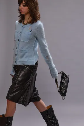 ELONGATED SHRUNKEN CREWNECK CARDIGAN - LIGHT BLUE