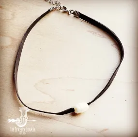 Floating Pearl on Brown Leather Choker Necklace 229R