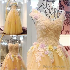Floral Bridal Ball Gown,Gorgeous Wedding Dress,Handmade Dress  Long Prom Dress