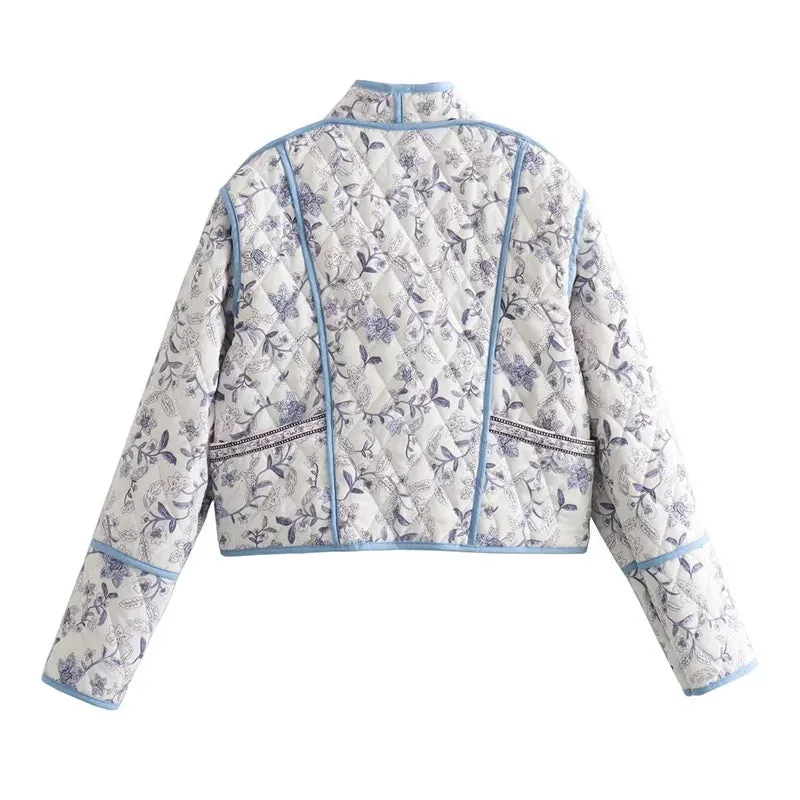 Floral Cotton Coat Loose Print Warm Jacket