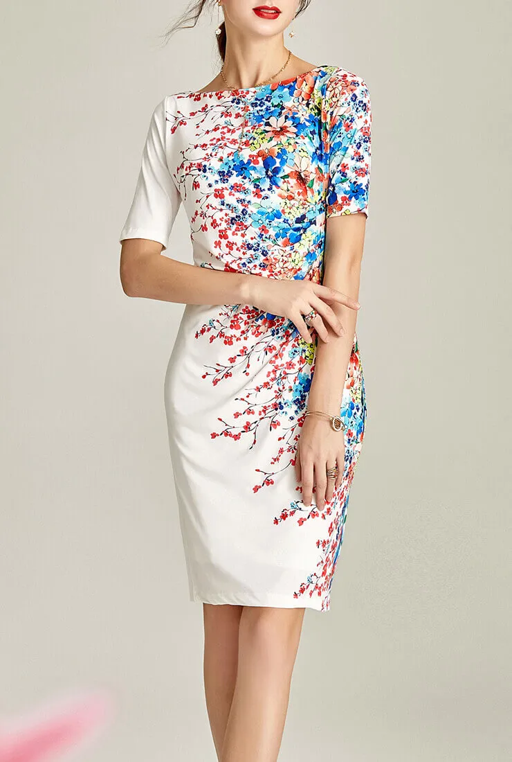 Floral Print Retro Bodycon Midi Dress