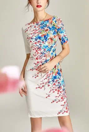 Floral Print Retro Bodycon Midi Dress