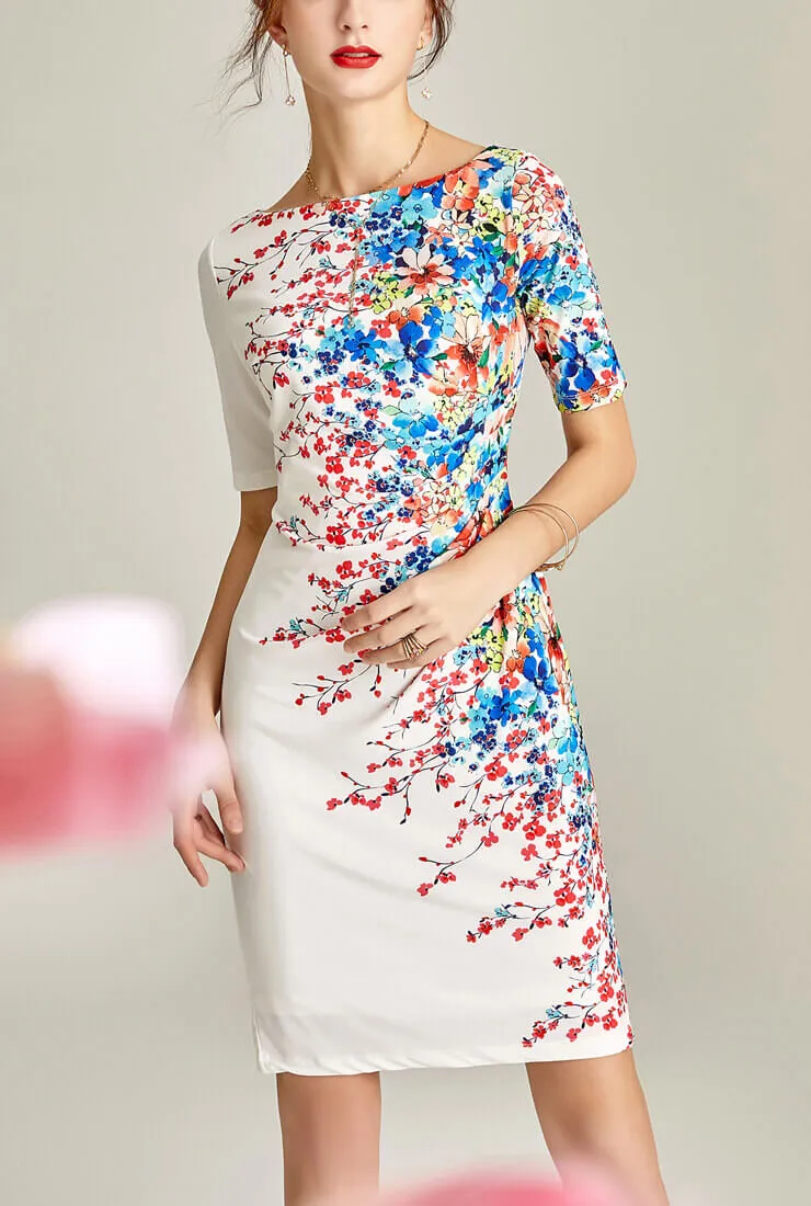 Floral Print Retro Bodycon Midi Dress