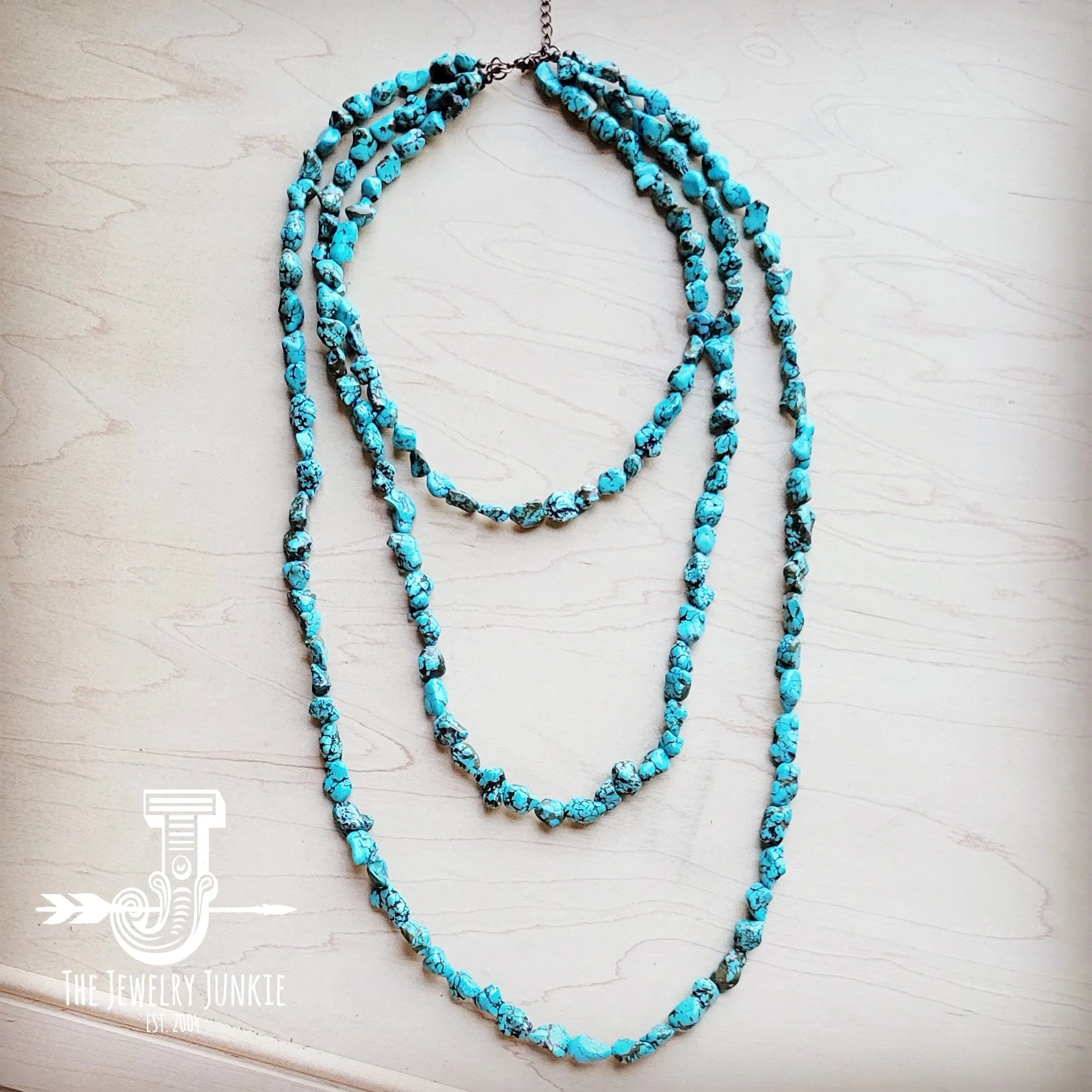 Genuine Blue Turquoise Triple Strand Necklace 259h