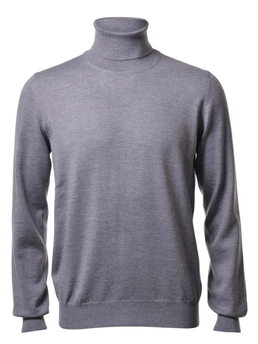 Gran Sasso Solid Merino Turtleneck in Light Grey