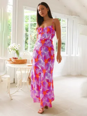 Hannah Fresh and Sweet Summer Floral Print Backless Midi Casual Dress