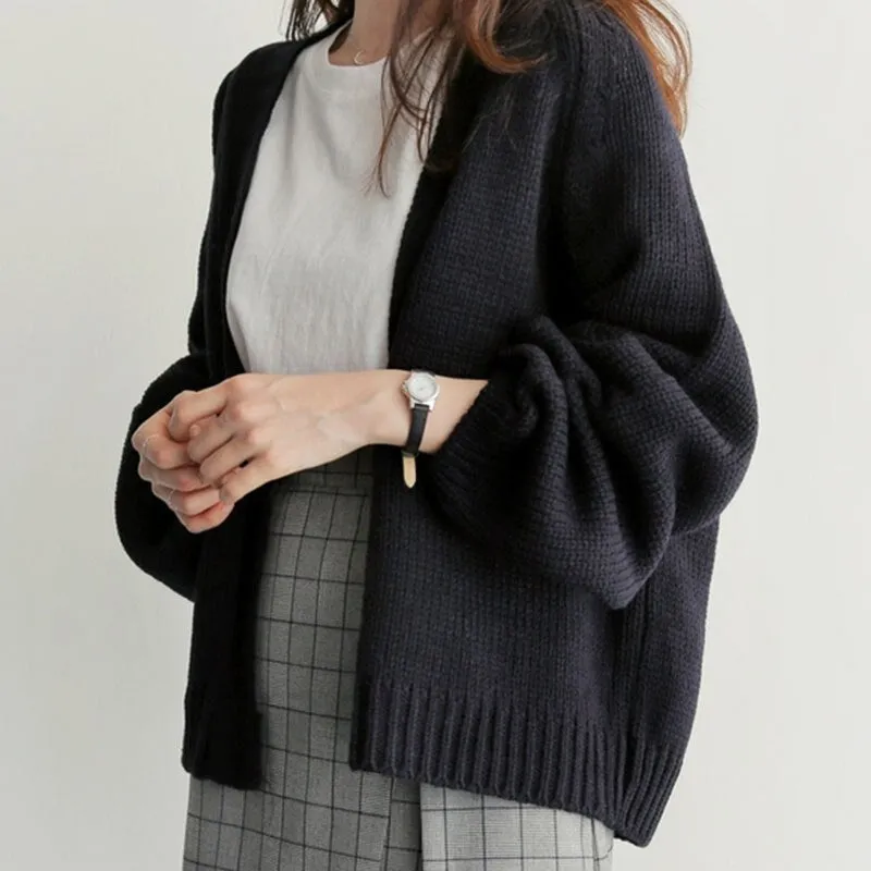 Joskaa Christmas Gift JMPRS Autumn Chic Women Cardigans Sweater Long Sleeve Loose Plus Size Girls Knitted Short Coat Causal Solid Korean Tops 2024