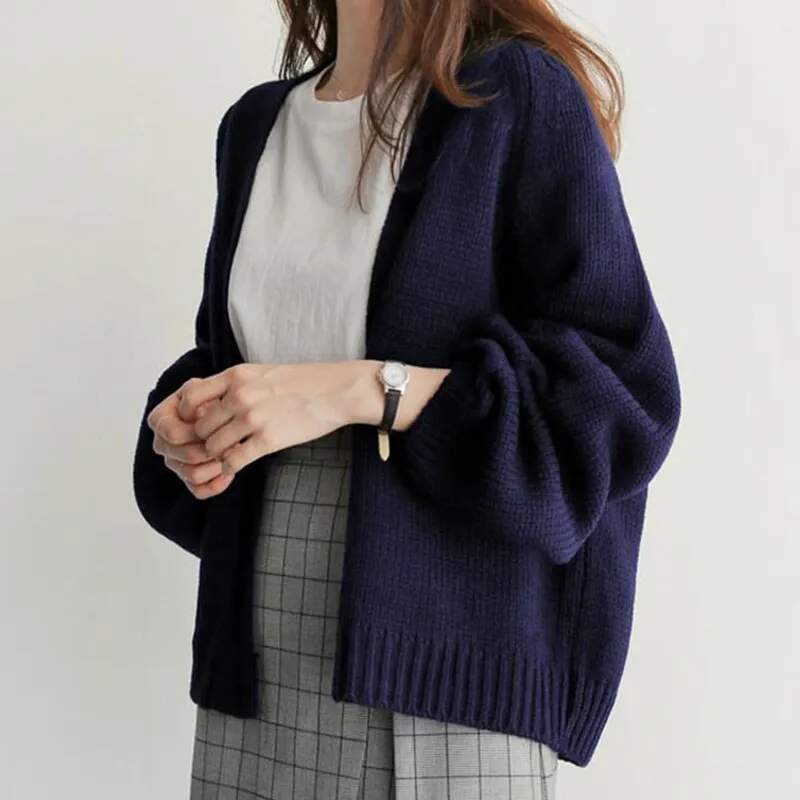 Joskaa Christmas Gift JMPRS Autumn Chic Women Cardigans Sweater Long Sleeve Loose Plus Size Girls Knitted Short Coat Causal Solid Korean Tops 2024