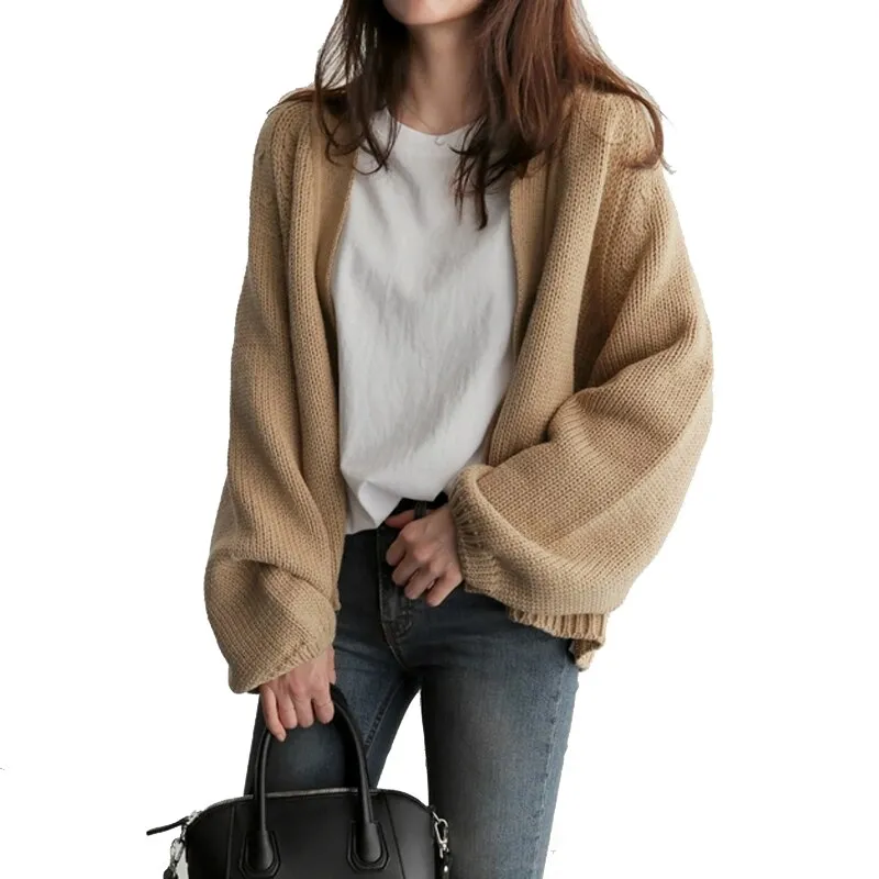 Joskaa Christmas Gift JMPRS Autumn Chic Women Cardigans Sweater Long Sleeve Loose Plus Size Girls Knitted Short Coat Causal Solid Korean Tops 2024