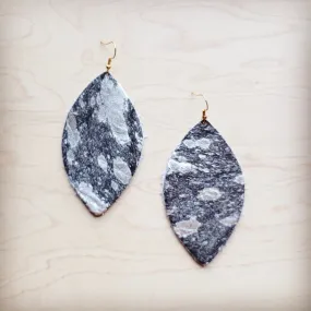 Leather Oval Earring-Silver Metallic Hair on Hide 225h
