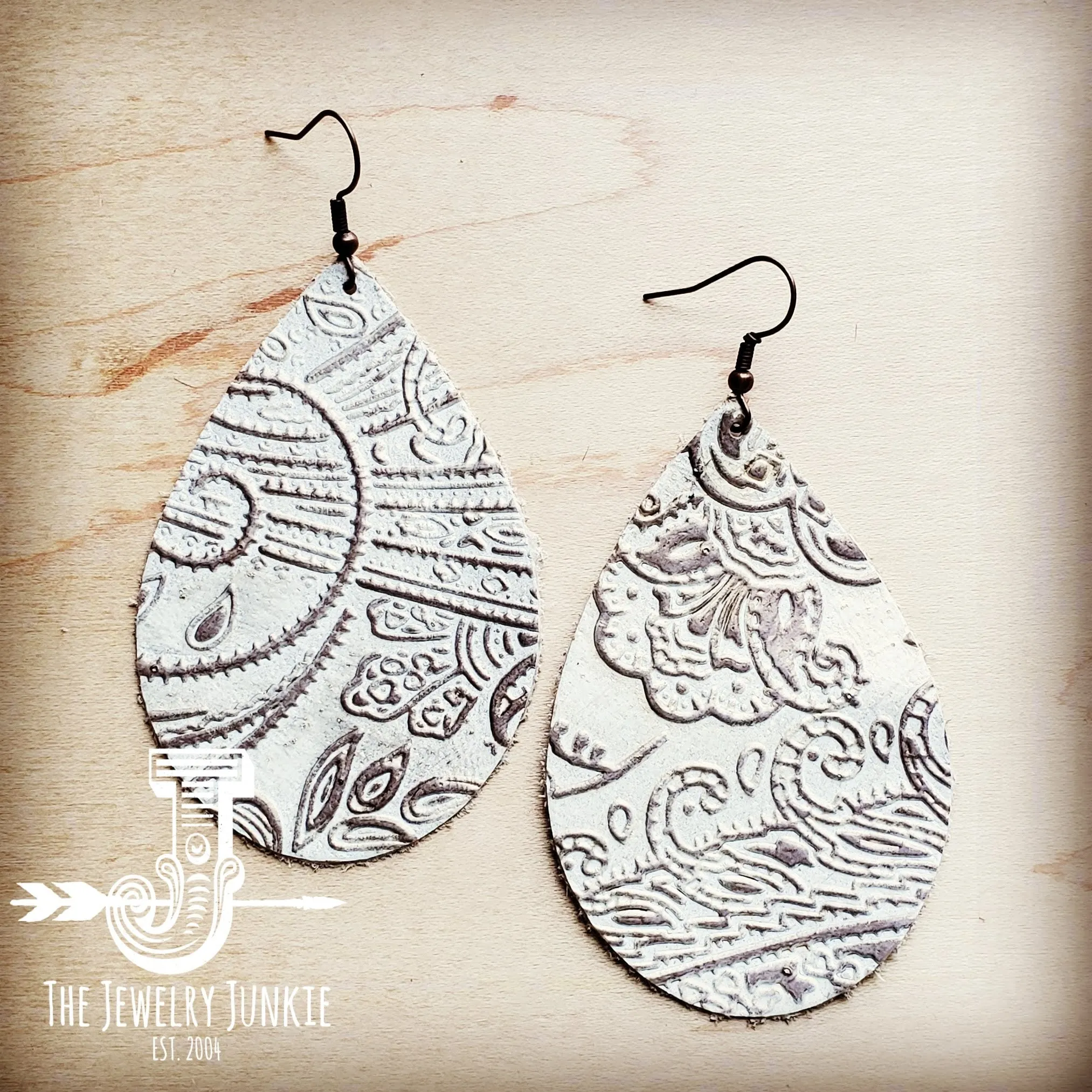 **Leather Teardrop Earring-Oyster Paisley 203h