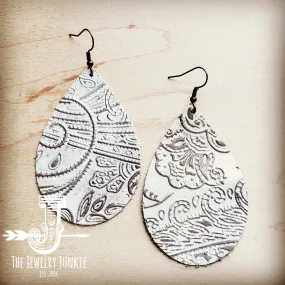 **Leather Teardrop Earring-Oyster Paisley 203h