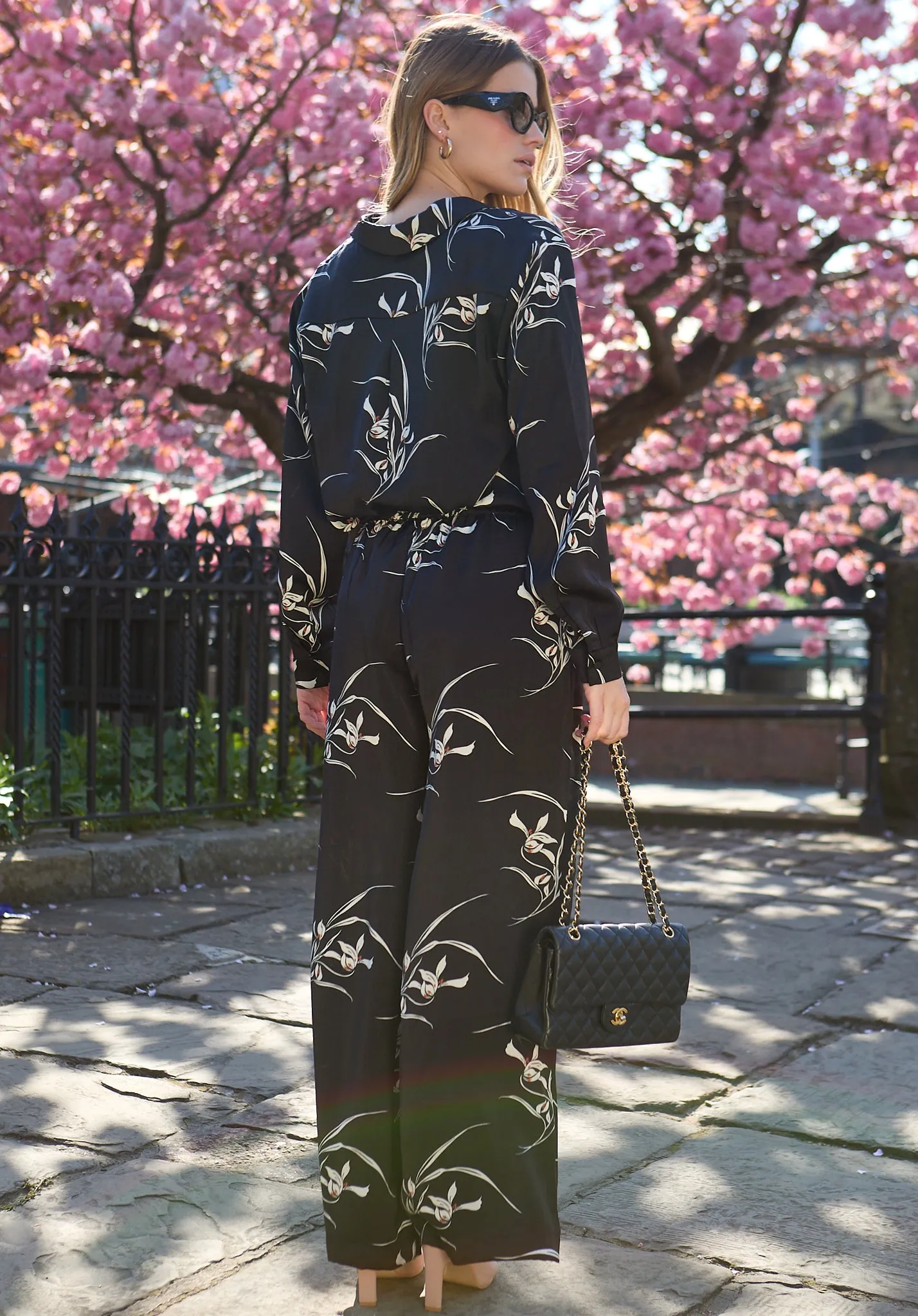 Lillibet Wide Leg Large Floral Print Trouser In Black