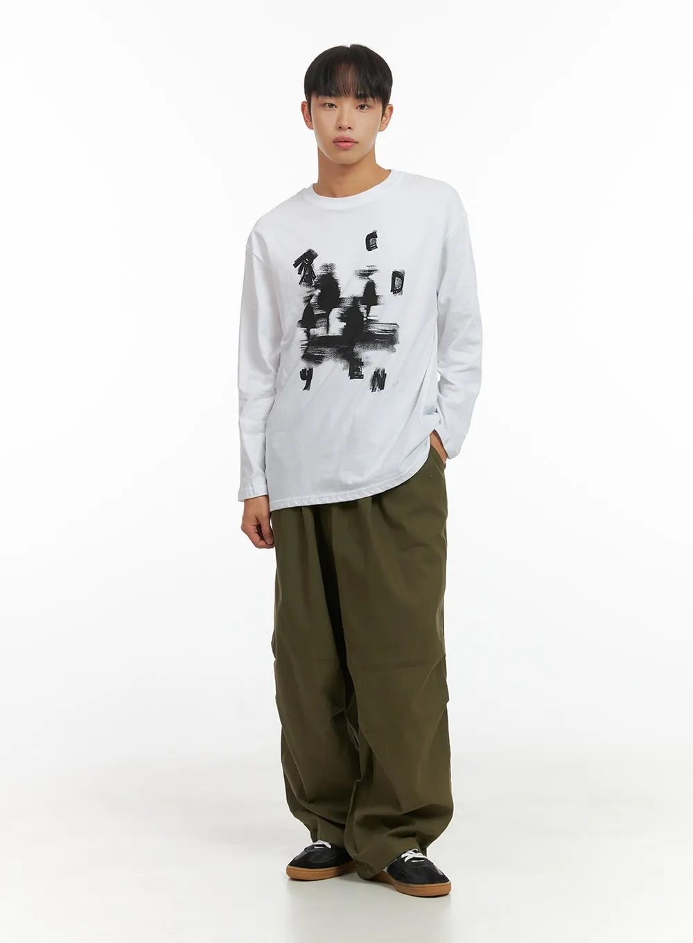 Men's Solid Pintuck Wide Leg Trousers CO408