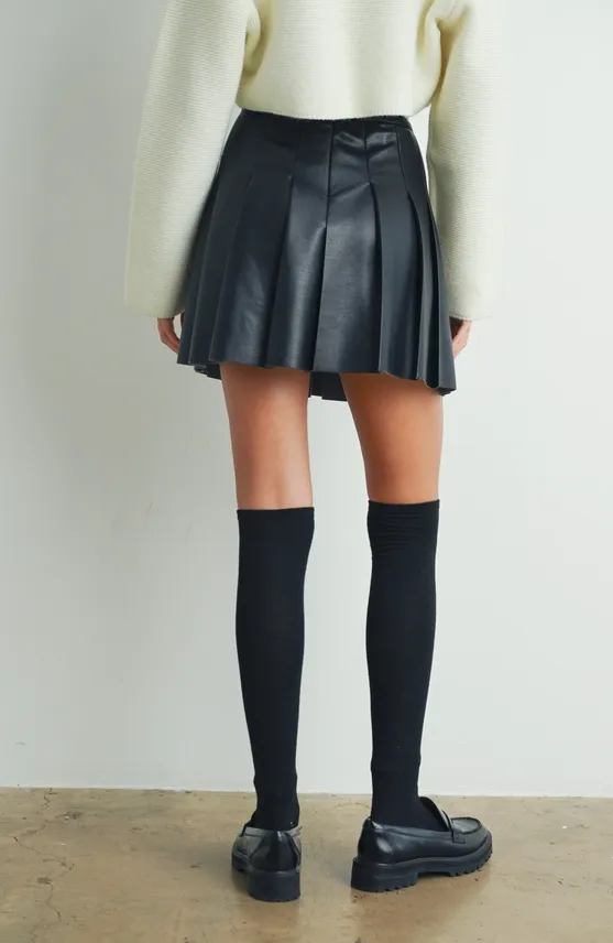 Midnight Leather Pleated Mini Skirt