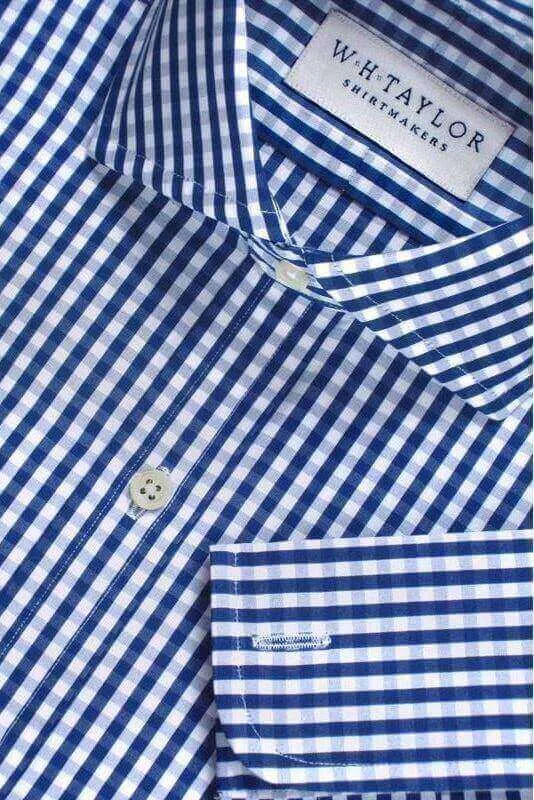 Navy Gingham Check Poplin Ladies Bespoke Shirt