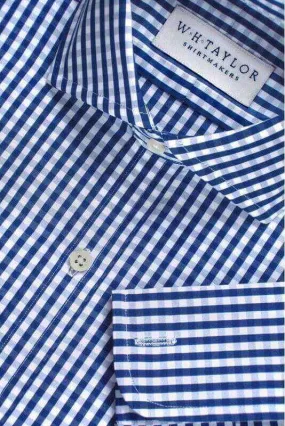 Navy Gingham Check Poplin Ladies Bespoke Shirt