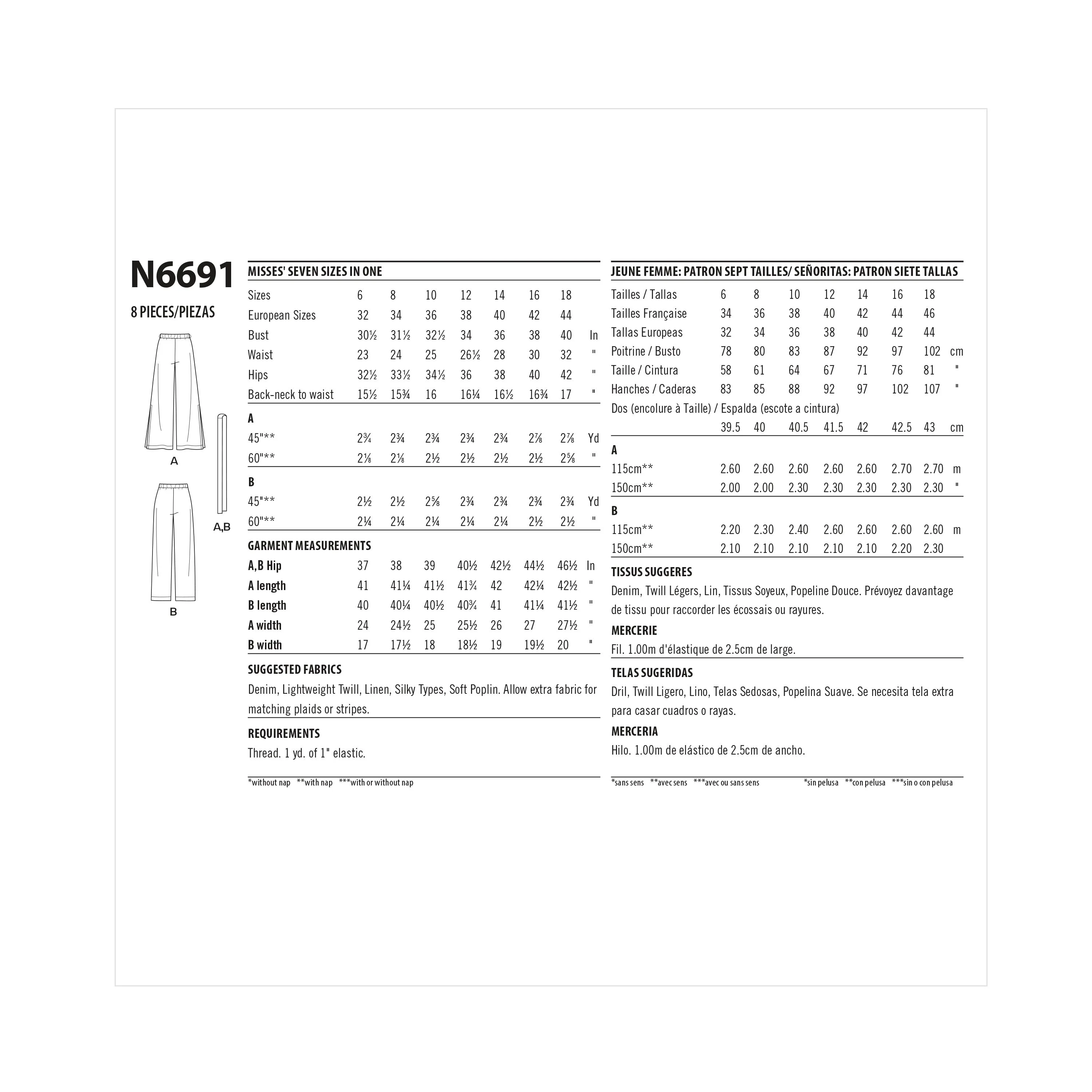 New Look Sewing Pattern N6691 - Misses' Slim Or Flared Pants