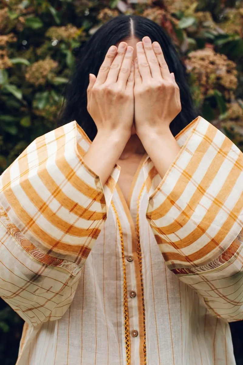 Oversize Yukata Shirt in Caramel Stripe