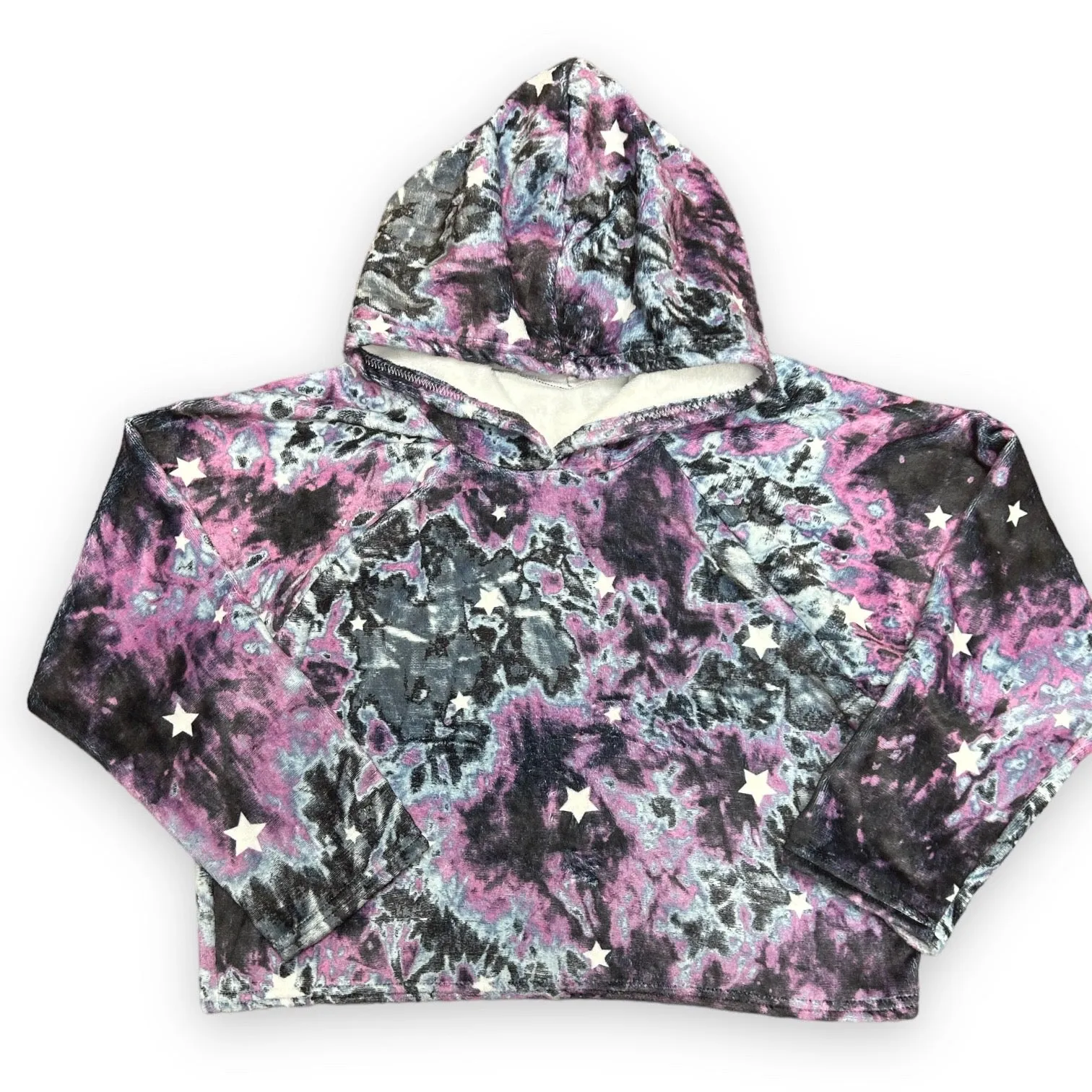 Purple Bleach Fuzzy Cropped Hoodie