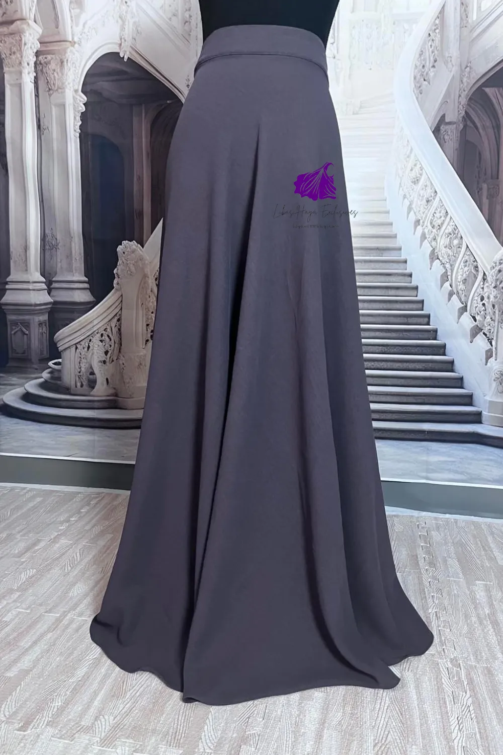 Skirts-Hiba High Waist Skirt, Full Circle Crepe Skirt with elastic Band & Pockets-Lavender (Ships to South America)