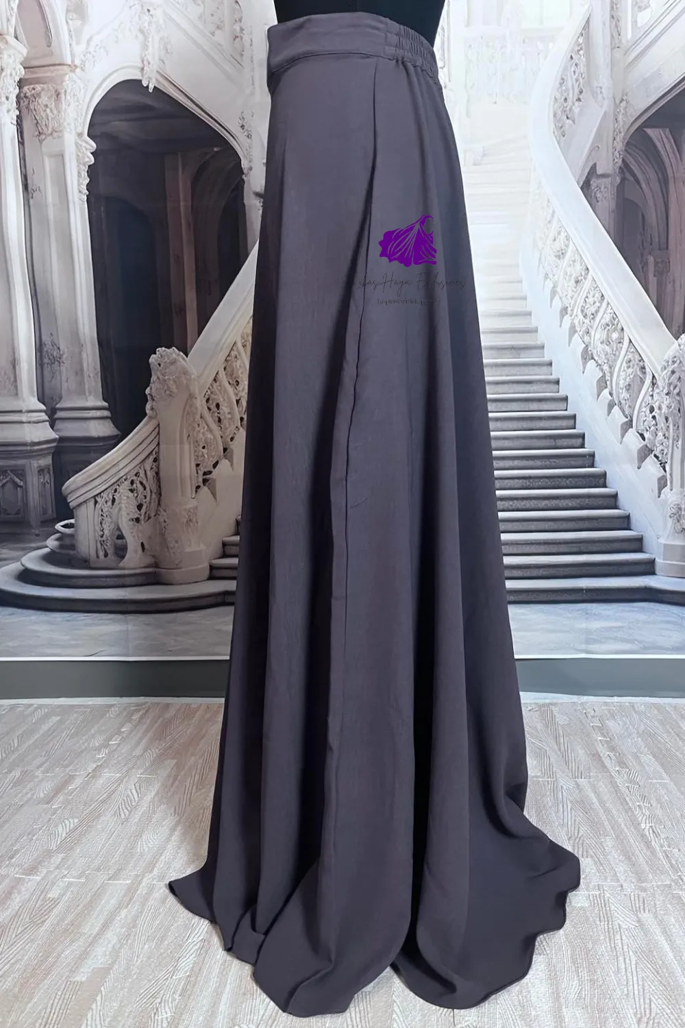 Skirts-Hiba High Waist Skirt, Full Circle Crepe Skirt with elastic Band & Pockets-Lavender (Ships to South America)